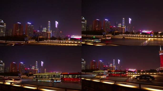 夜晚广州车流慢镜缓慢行驶一线城市