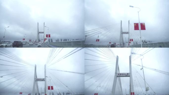 雨中的长江大桥素材