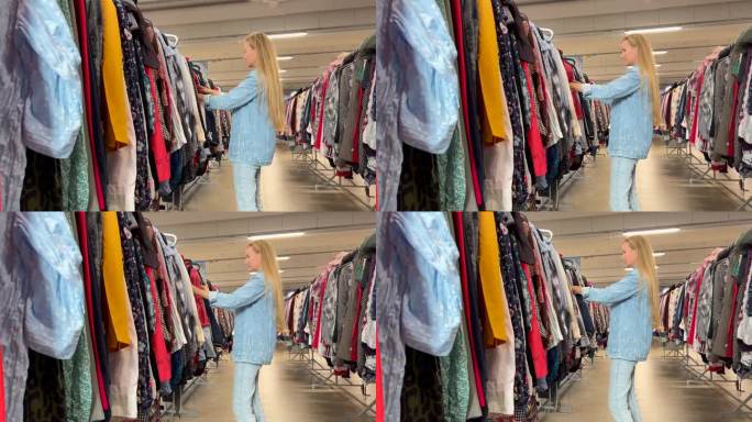 一位美丽的年轻女子正在一家时尚的购物中心购物。购物。