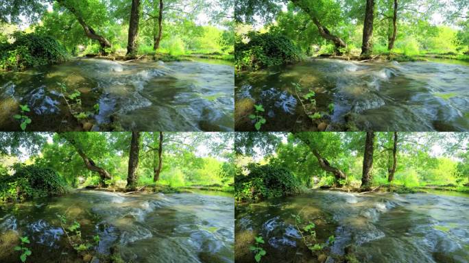 克罗地亚克尔卡国家公园的水流和绿树- 4K，超宽，音频
