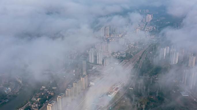 4k航拍重庆綦江城市云雾延时