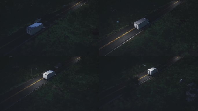 夜间驾驶载着产品的运输车在高速公路上行驶