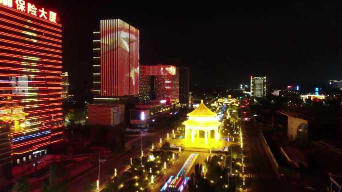 航拍银川地标中阿之轴夜景