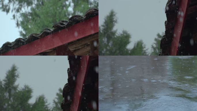 下雨天农村瓦房屋檐滴水