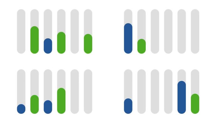 白色背景上的上下条现代图形动画。绿蓝条纹信息图形运动图形。商业，金融，股票市场和分析概念
