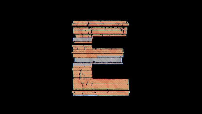 在4k动画透明背景上的卡通Glitchy风格中，E到F字母切换。