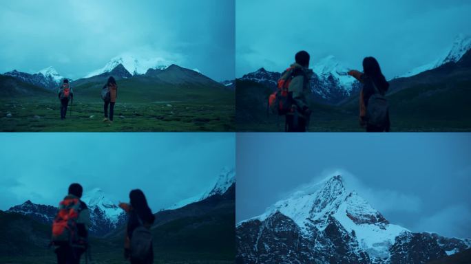 青年男女登雪山