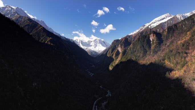 彩林 雪山 航拍