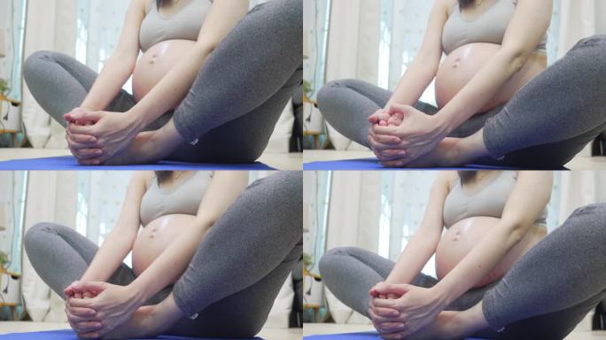 孕妇在客厅练瑜伽准妈妈待产视频素材
