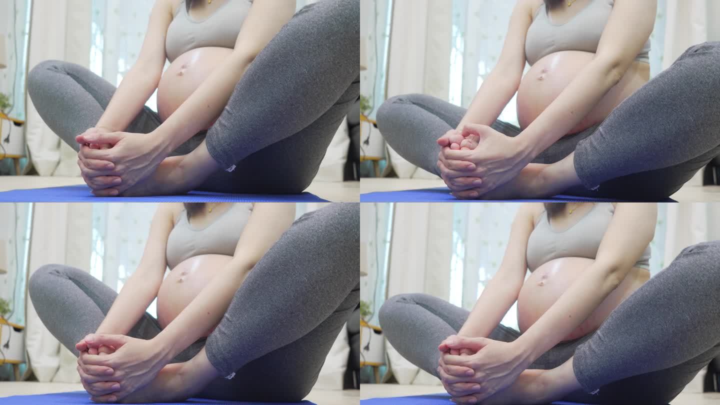 孕妇在客厅练瑜伽准妈妈待产视频素材
