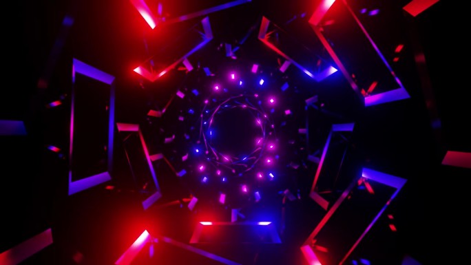 无缝隧道的抽象矩形与闪烁的红色和蓝色的光3d渲染。音频频谱或音频可视化音乐节，迪斯科，音乐视频，vj