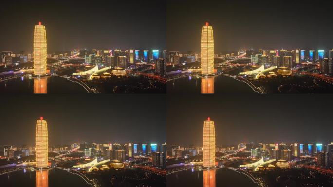航拍河南郑州大玉米千禧广场夜景风光