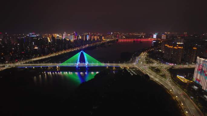 临沂滨河城市夜景航拍灯光现代城市