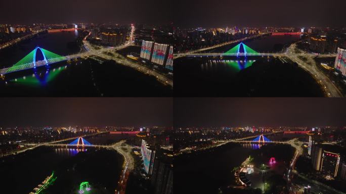 临沂滨河城市夜景航拍灯光现代城市