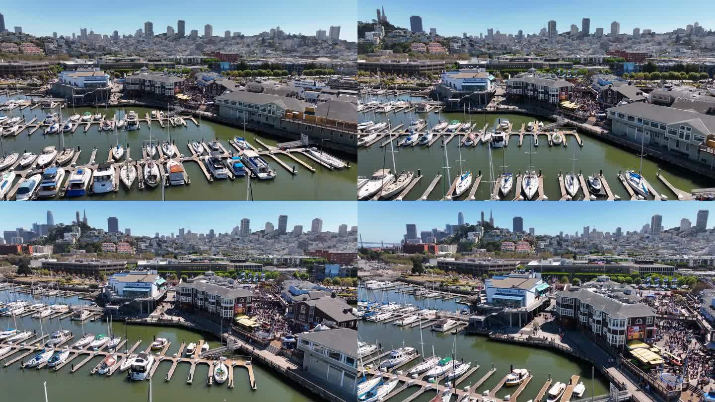 旧金山码头在英巴卡德罗桅杆脱脂鸟瞰图