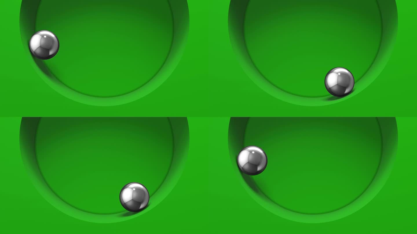 可循环的3d渲染动画球滑动在圆孔在色度键绿色屏幕。无缝循环3d动画。4k超高清分辨率。