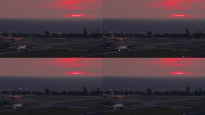 美丽日落下的机场