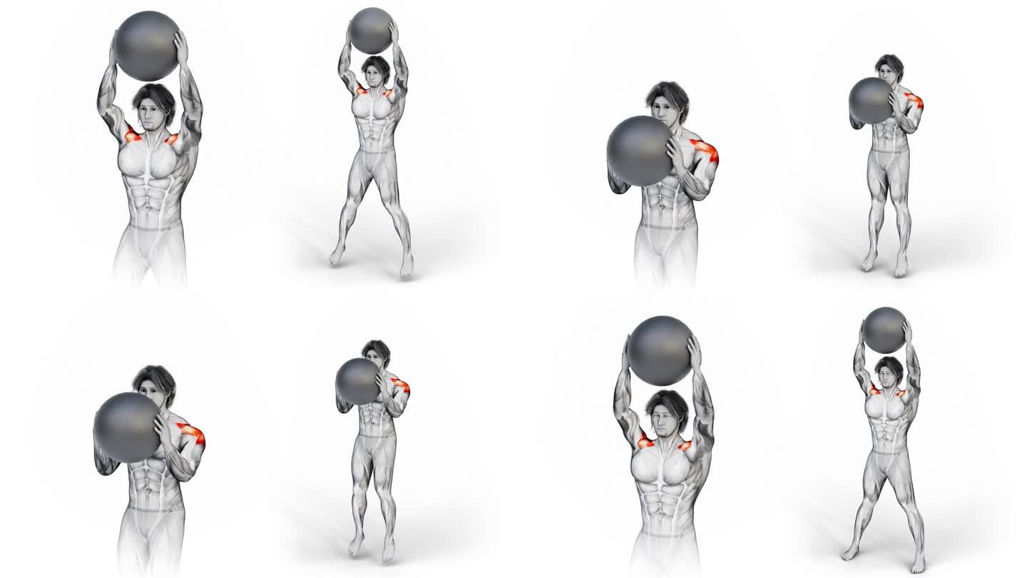 一个男性角色练习举起球蹲的3d动画