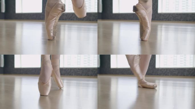 芭蕾舞者穿着尖头鞋踮着脚尖站立