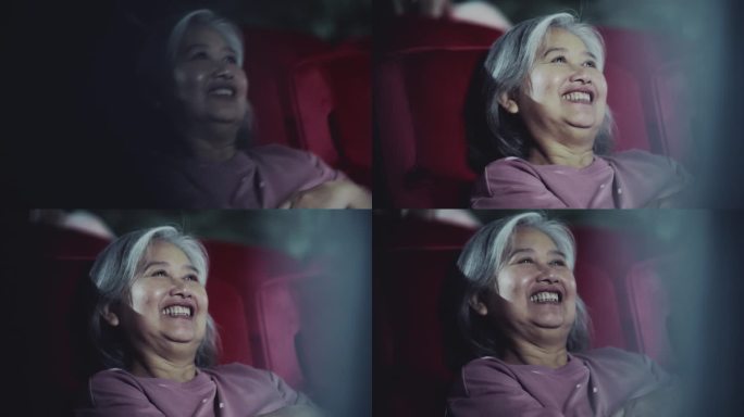 退休、老龄化社会外国人笑脸笑容老人看电影