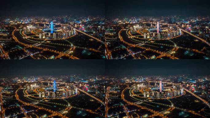 河南郑州城市夜景航拍延时摄影