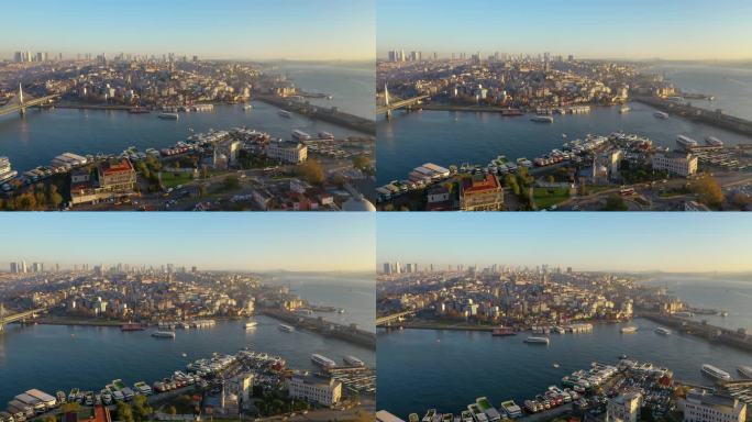 伊斯坦布尔鸟瞰图。海陆空交通鸟瞰图。伊斯坦布尔,土耳其。