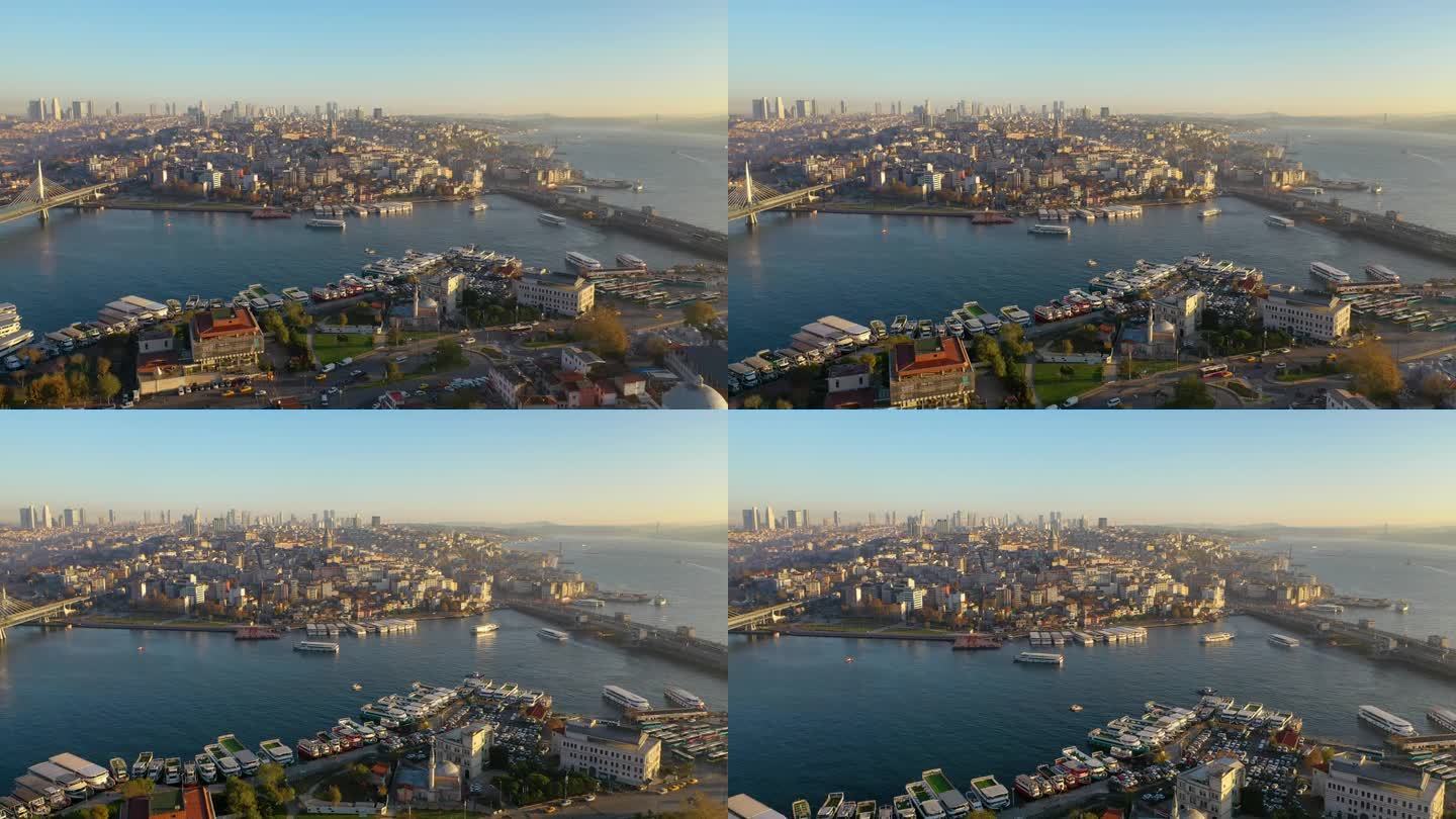 伊斯坦布尔鸟瞰图。海陆空交通鸟瞰图。伊斯坦布尔,土耳其。