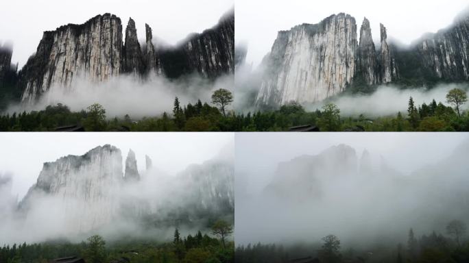 雨云在山上移动，最终覆盖了一切，4k延时镜头，湖北恩施山谷。