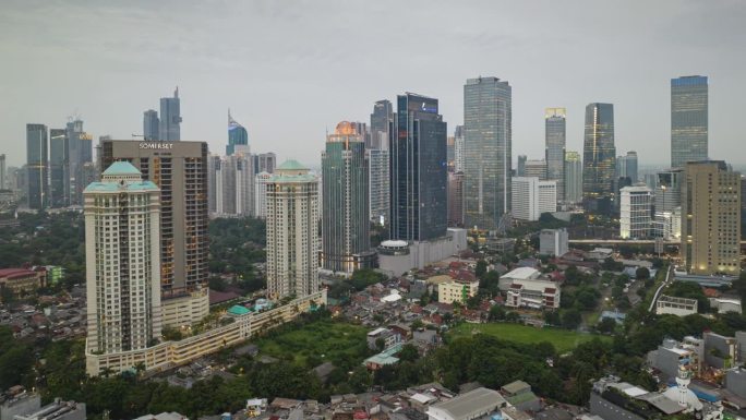 晚间雅加达市区航拍全景4k延时印尼