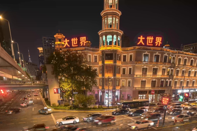 8k上海大世界延时车流灯光夜景