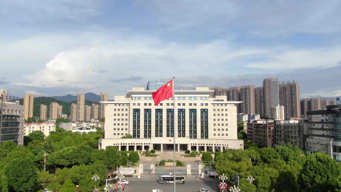 郴州五岭广场市政府红旗飘飘航拍
