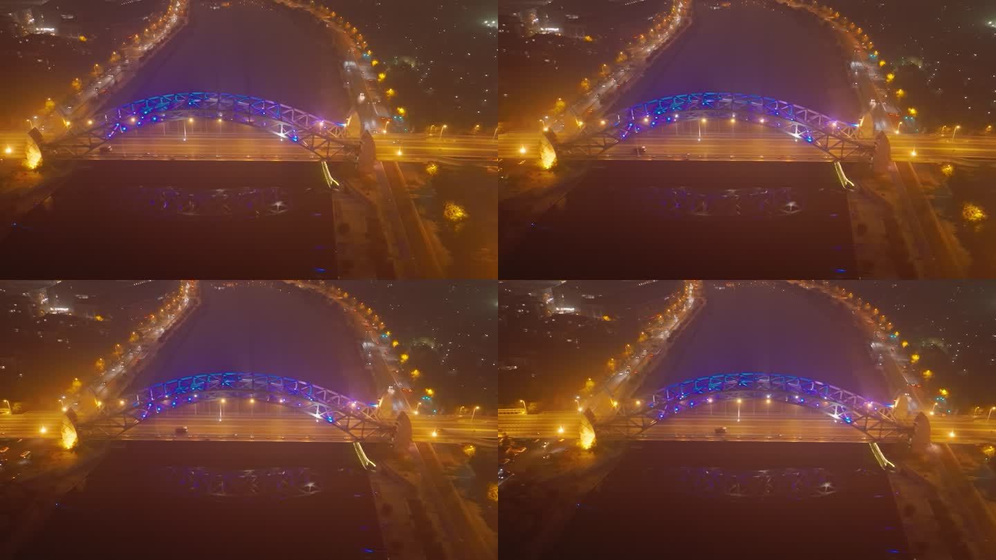 大雾天气天津海河国泰桥夜景航拍