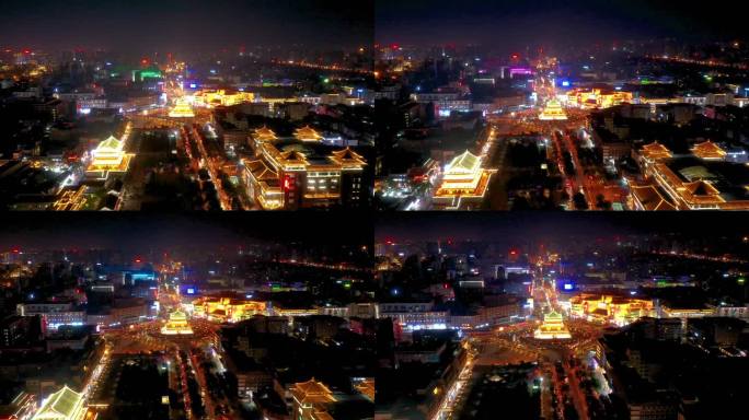 西安城市、钟楼夜景延时摄影视频