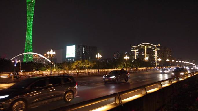 夜晚广州交通车辆缓慢行驶省会城市