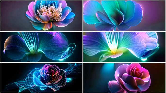 全息科技酷炫花朵绽放 舞台背景 全息背景