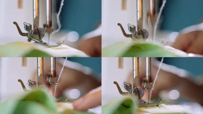 编码，女裁缝用电动缝纫机缝制