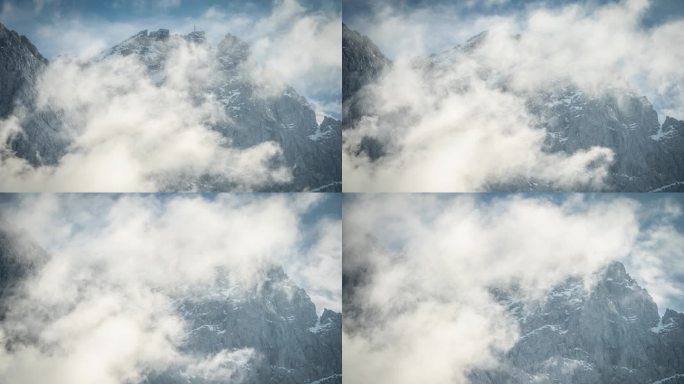 峰顶的楚格峰雪山峡谷云雾缭绕高山冰峰