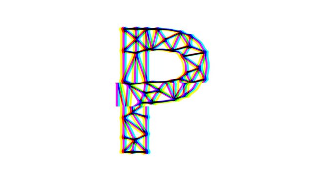 多边形字母p动画与故障效果在白色背景，4k分辨率视频，文本运动图形