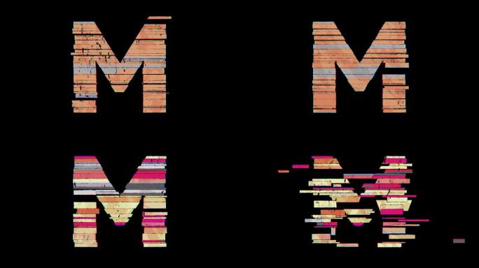 M到N字母切换在卡通Glitchy风格在透明背景在4k动画。