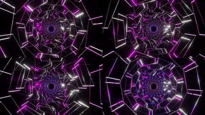 紫色和白色螺旋在两个方向上旋转，就像蜘蛛网3d渲染。图案用于屏幕迪斯科俱乐部，音乐节，广播，dj迪斯
