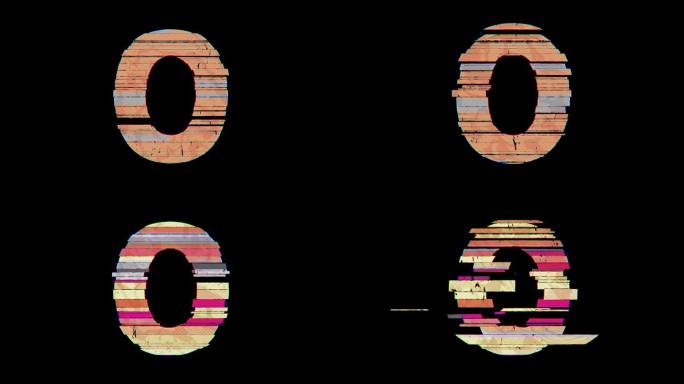 数字0到1切换在卡通小故障风格在透明背景在4k动画。