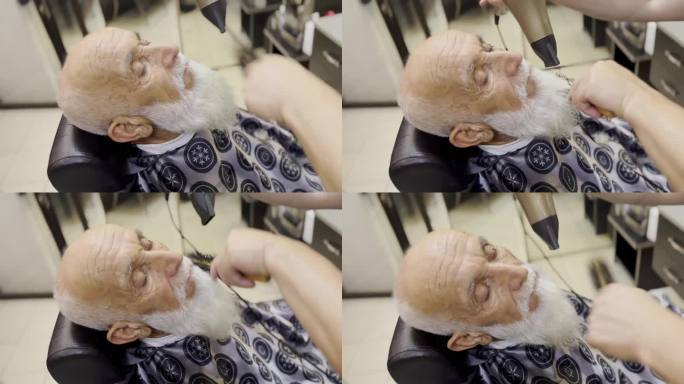白发和白胡子的老人头发和胡子剪4K库存视频