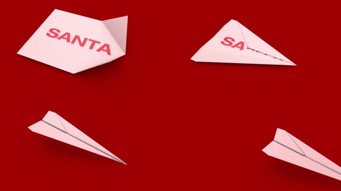 3D动画的折纸组装纸飞机与圣诞老人写在它
