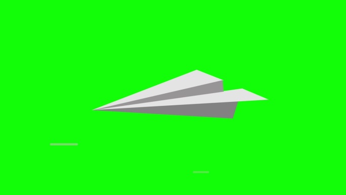 纸飞机飞向相机在绿色背景。4K