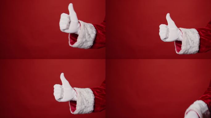 匿名圣诞老人伸出手，举起拇指，红色背景