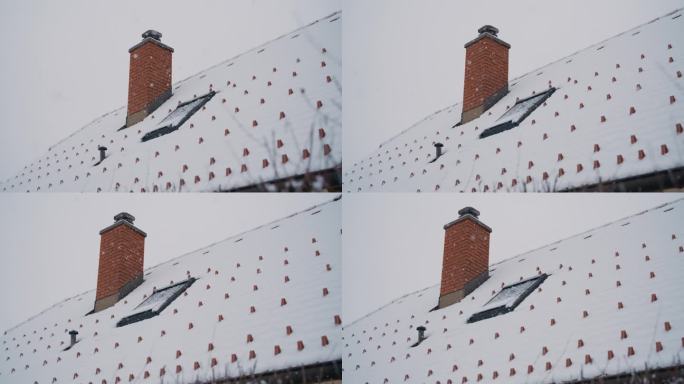 雪落在屋顶上雪林雪景冰天雪地