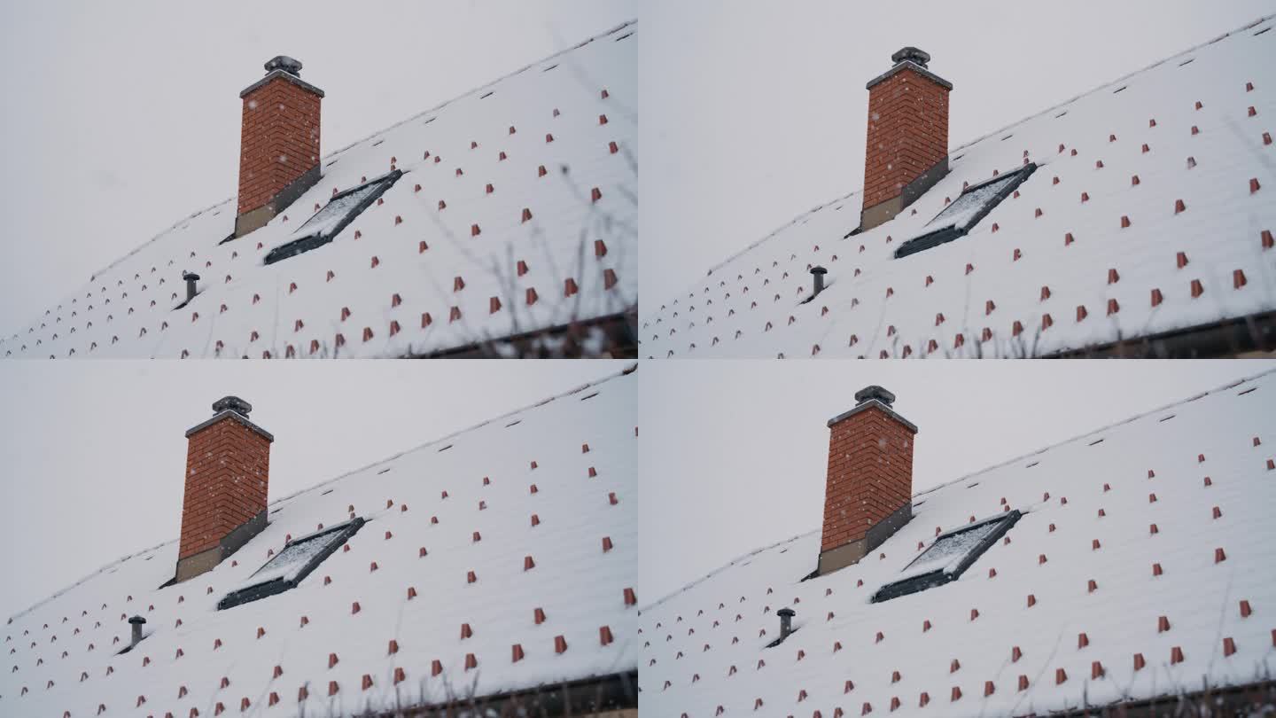 雪落在屋顶上雪林雪景冰天雪地