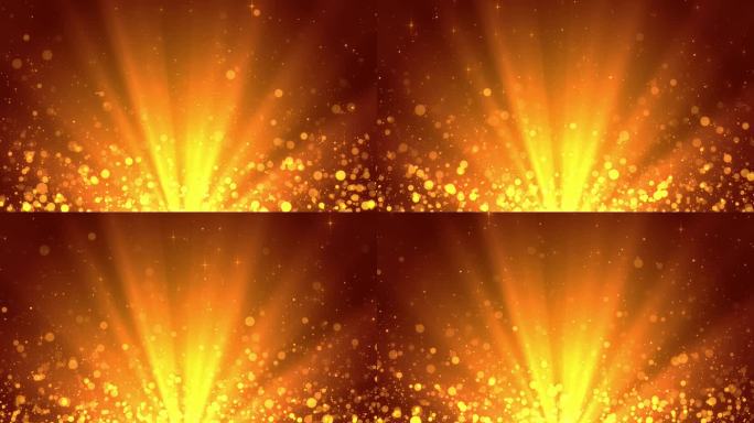 4K 3D背景金色的光和粒子上升，波浪的舞台动画。活动奖项