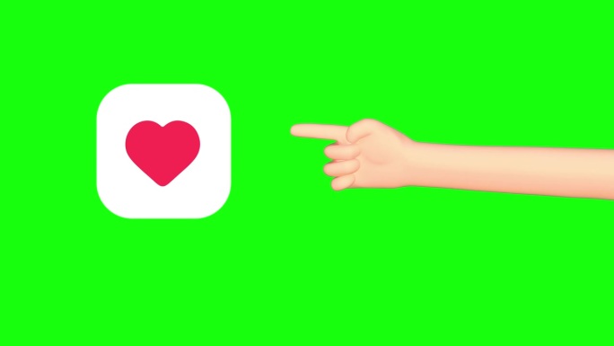 手食指指向喜欢，爱的心图标按钮- 4K股票视频绿屏背景
