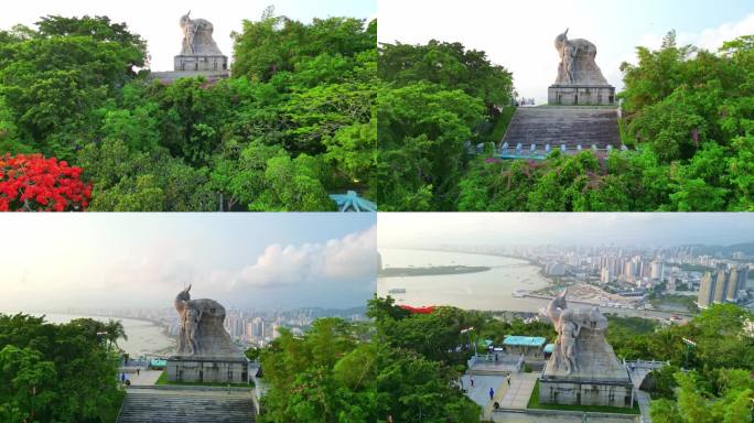 海南三亚鹿回头红色凤凰木空镜头航拍风景